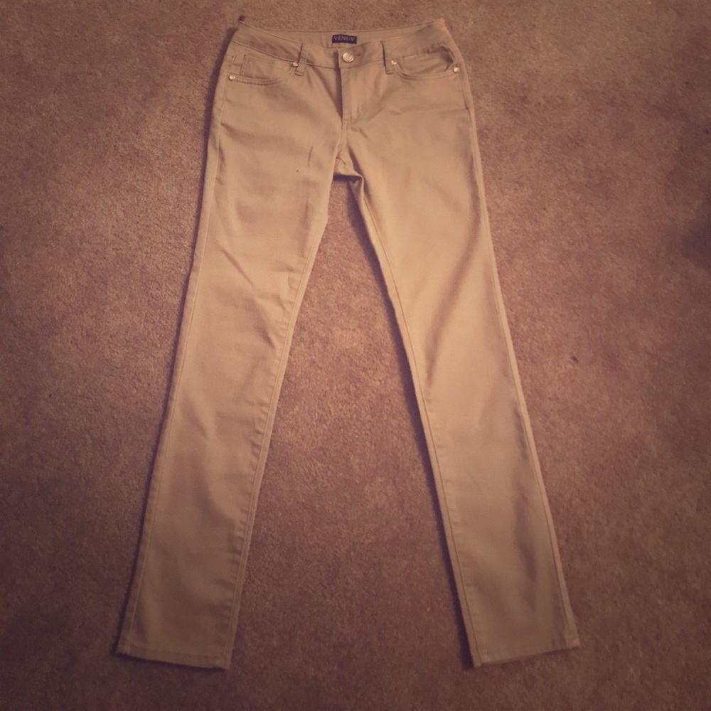 Khaki jeans with bling detail