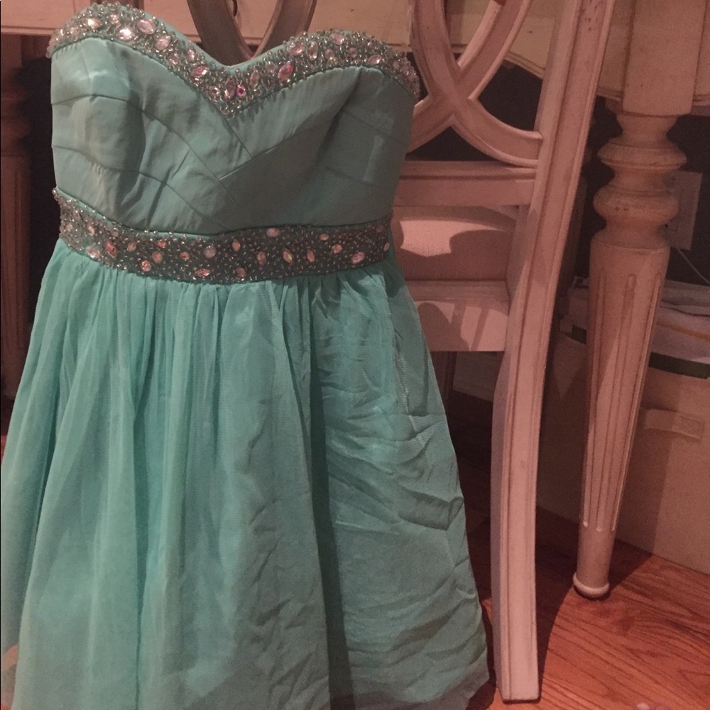 Mint blue short prom dress