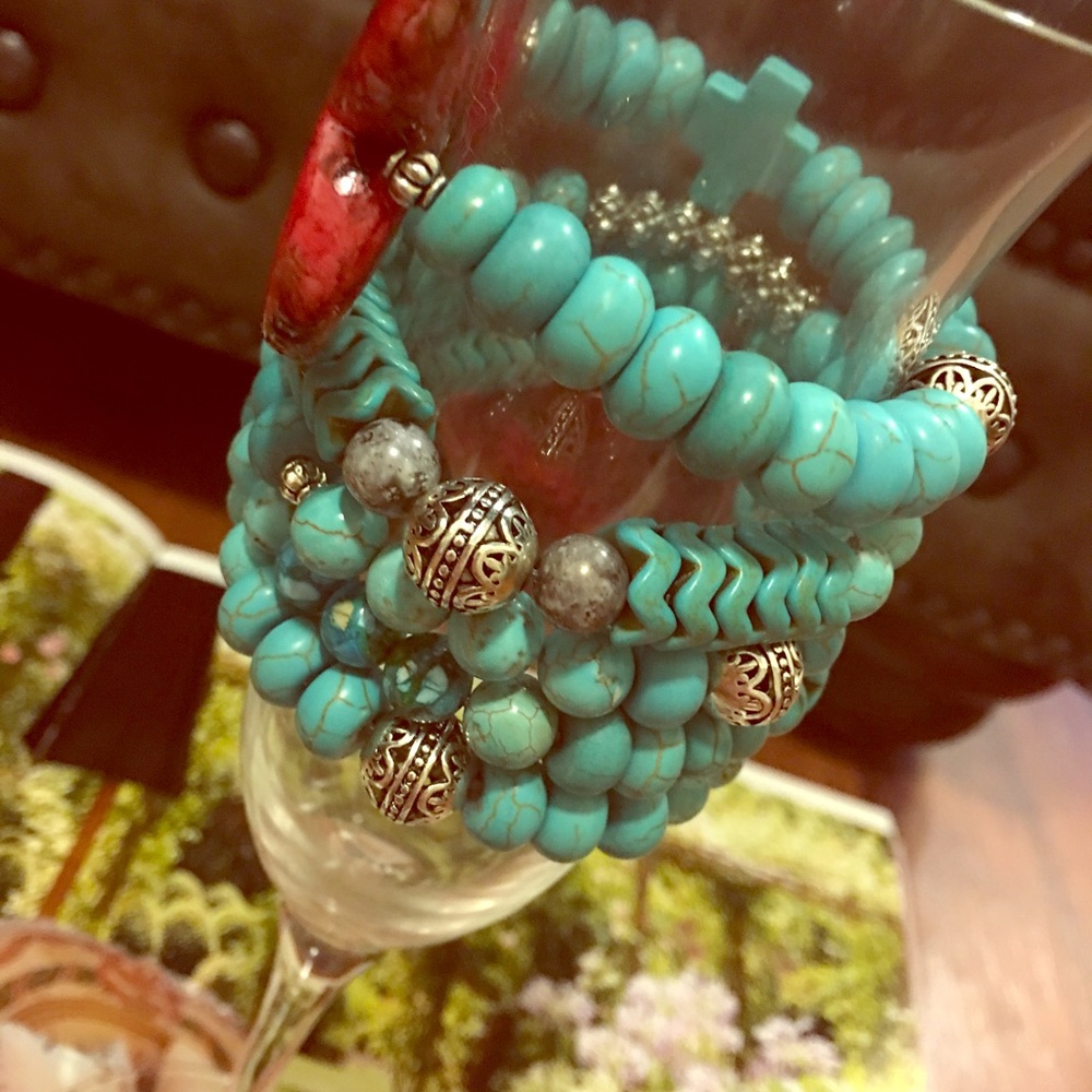 Heart and turquoise beaded bracelets! "One Love"
