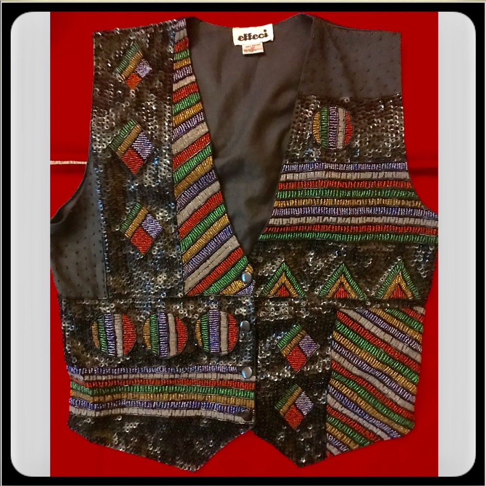 Vintage 90's EFFECI vest Beaded Sequins Geometric