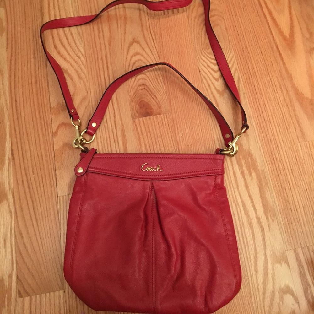 Coach red leather crossbody bag