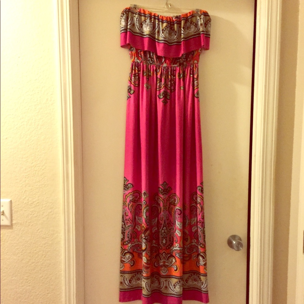 Strapless Paisley Ruffled Maxi Dress size M