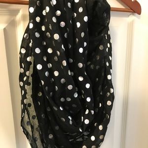 Black scarf with metallic silver polka dots