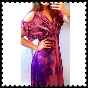 Purple & Pink Printed Cold-shoulder Maxi Dress