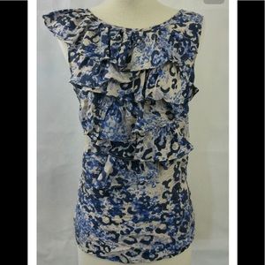 CABI Animal Print Silk Ruffle Blouse*