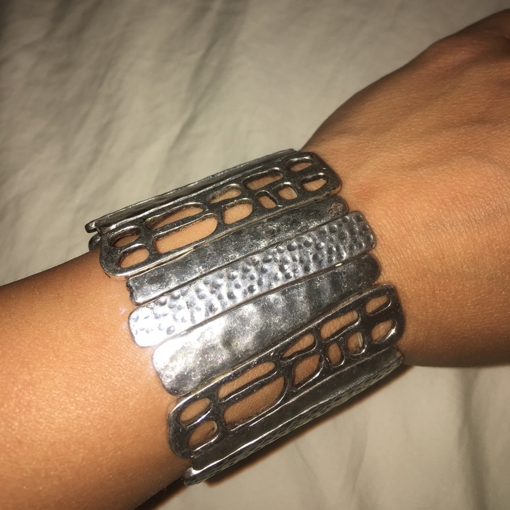 Rustic sterling silver expandable bracelet