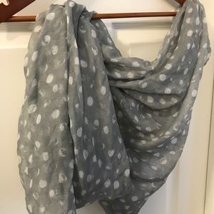 Soft gray infinity scarf with white polka dots