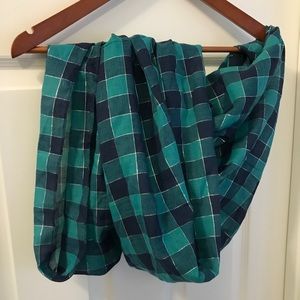Green and navy plaid infinity scarf
