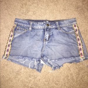 Embroidered and beaded design denim shorts!!