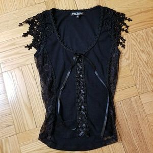 Gorgeous Betsey Johnson Black Lace Detail Top