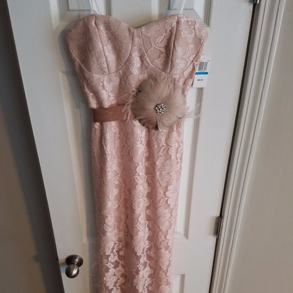 Champagne Lace Strapless Dress