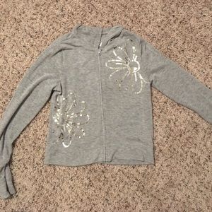 Gray and flower zip up sweatshirt with hood