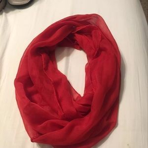 Red infinity scarf.
