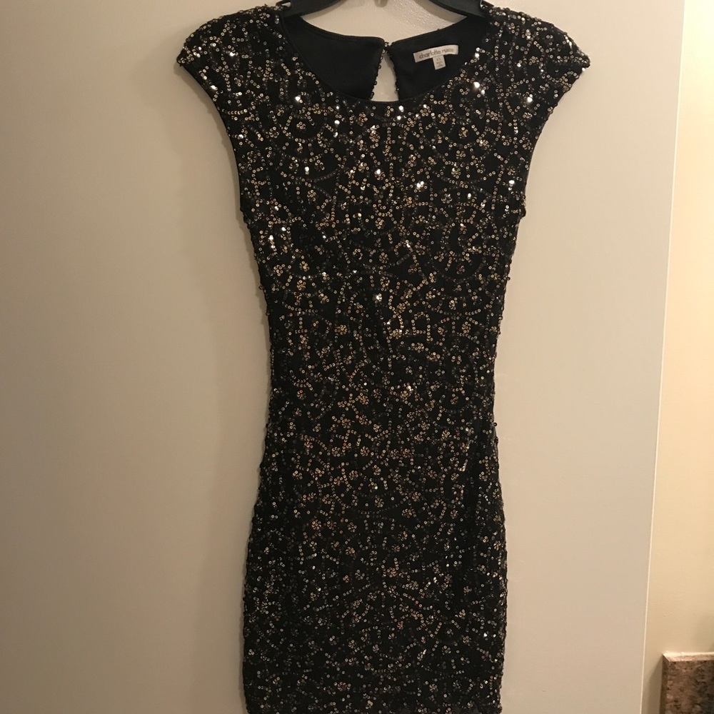 Black dress with gold sequins