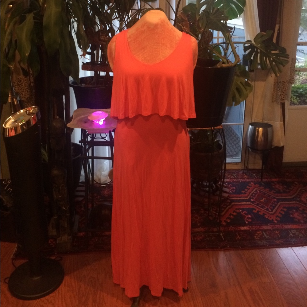 Long coral tie in the back summer dress.
