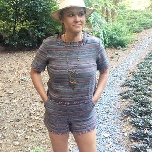 Striped Twill Top and Shorts matching set