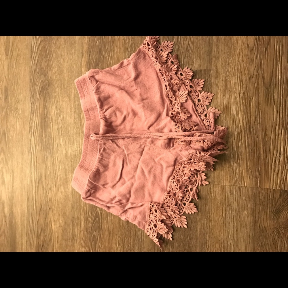Blush pink/purple shorts, lace trim, new condition