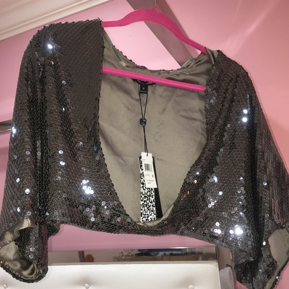 Silver Cropped Sequenced Top SIZE S BRAND NEW
