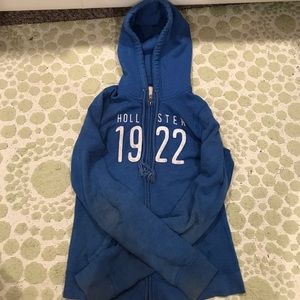 Hollister Blue and White Zip Up Hoodie