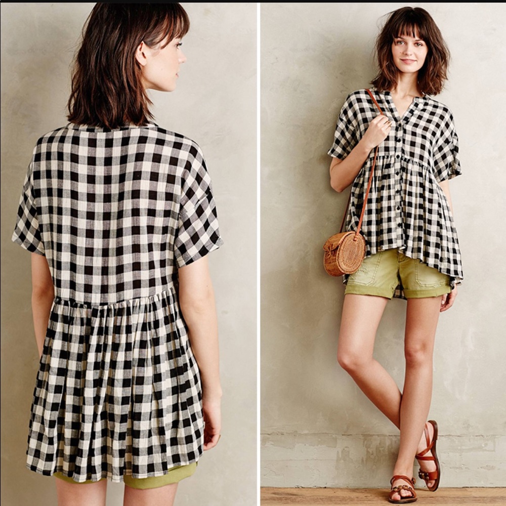 Anthropologie Checked Swing Top