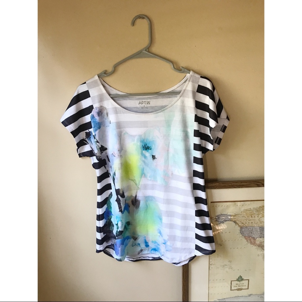 Black & White Striped Short w/ Floral Detail