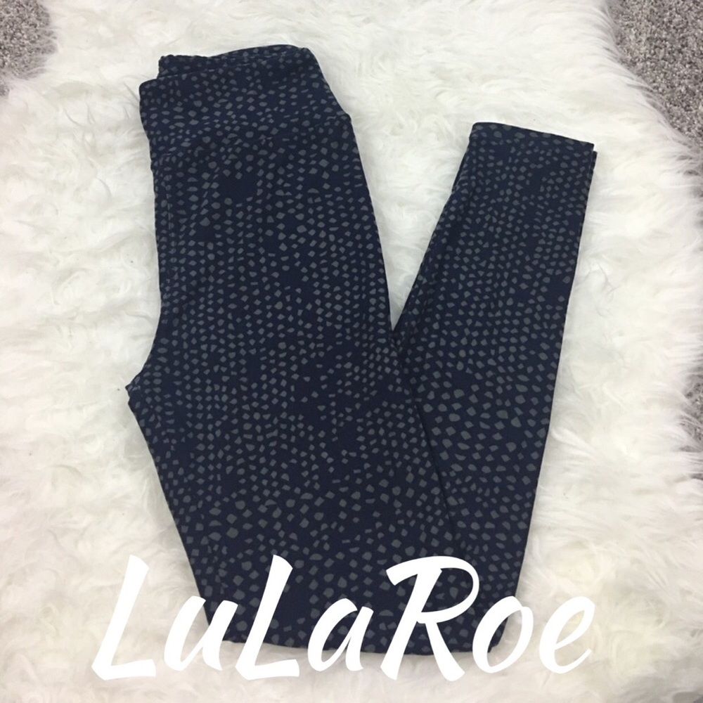 LuLaRoe Navy Green Confetti Leggings One Size