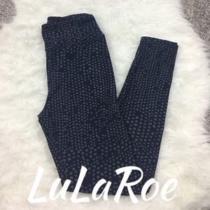 LuLaRoe Navy Green Confetti Leggings One Size