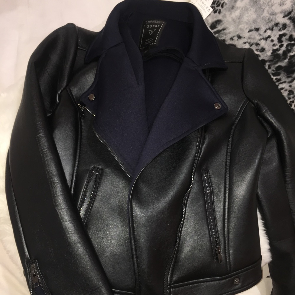 GUESS Leather two tone Jacket(navy blue and black)