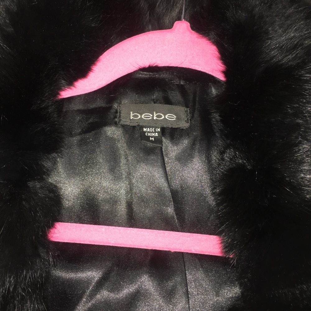 BEBE Leather with Fur Crop Top Blazer