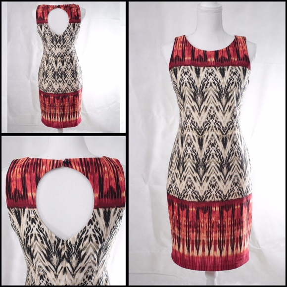 Dresses & Skirts - Chevron Animal Print Dress Keyhole Back Size Small