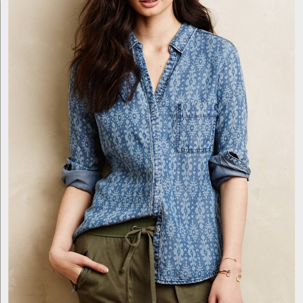 Anthropologie Heritage Dip-Dye Chambray Top