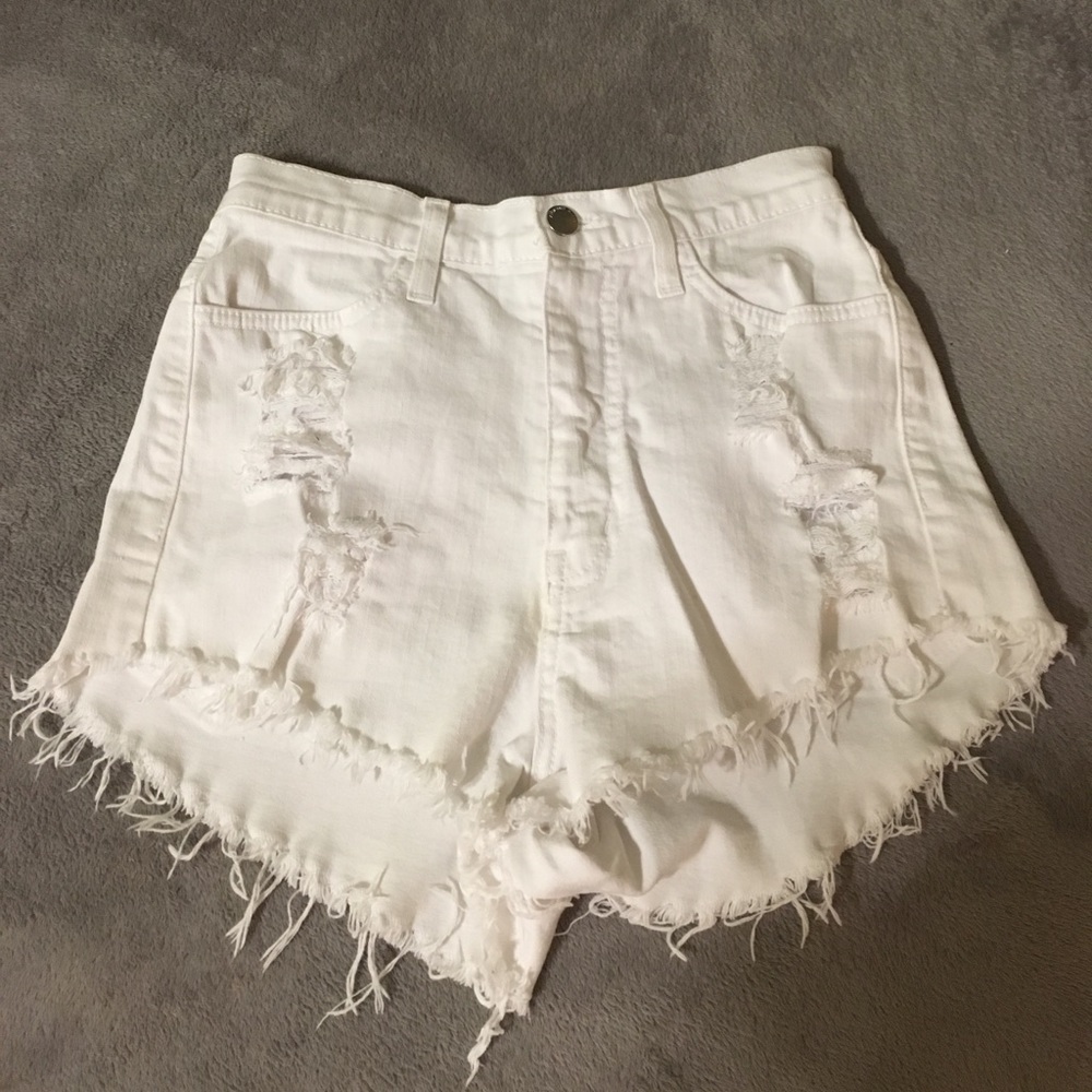 White High Waisted Ripped Shorts