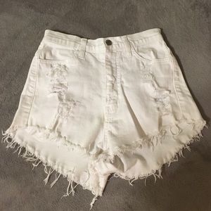 White High Waisted Ripped Shorts
