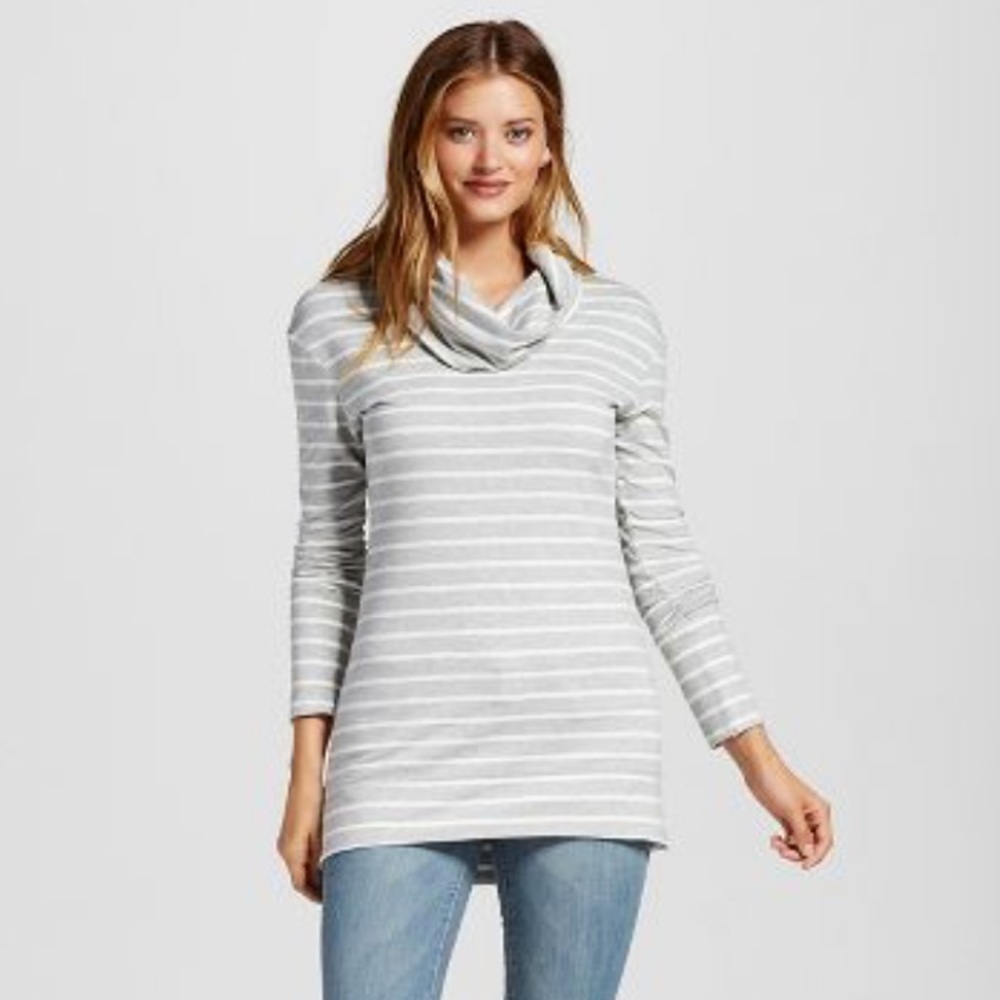 Gray Striped Cowl Neck