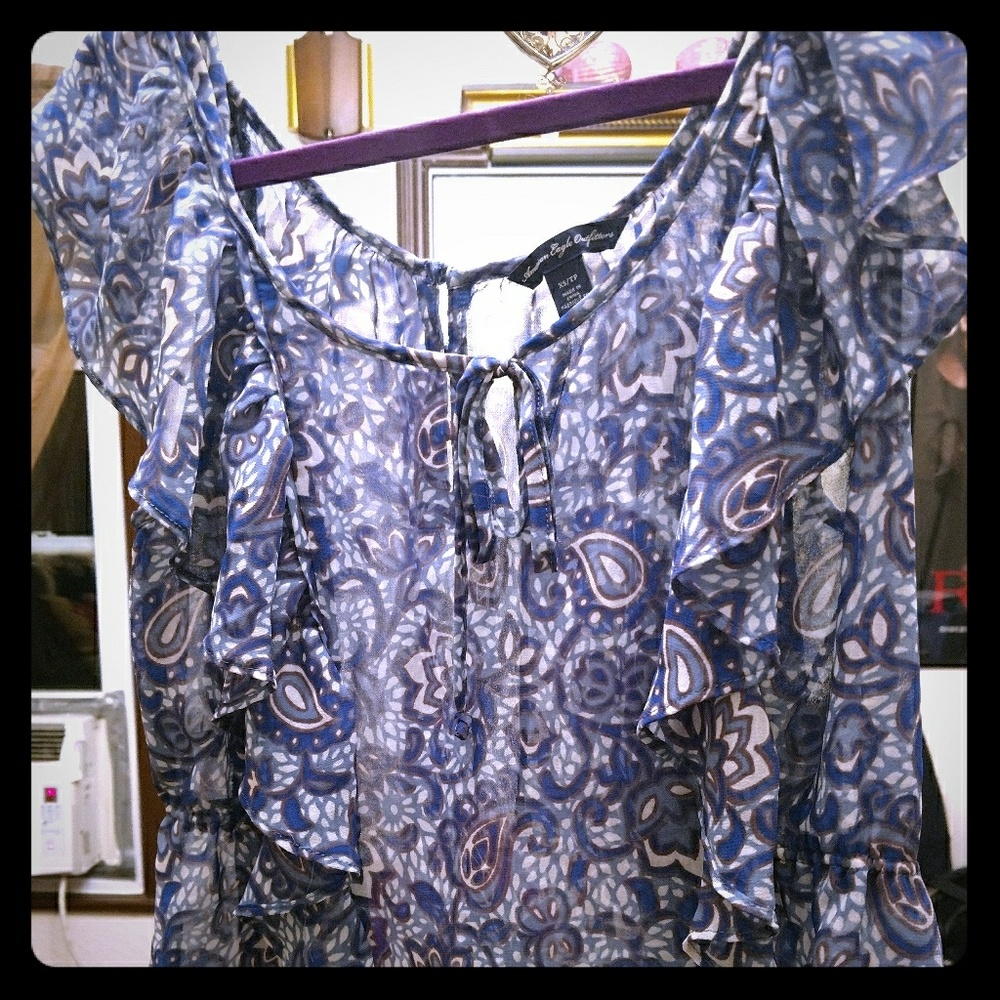 American Apparel XS Sheer Polyester Blouse Flutter