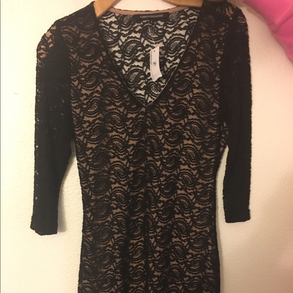 Black long sleeve lace mini dress