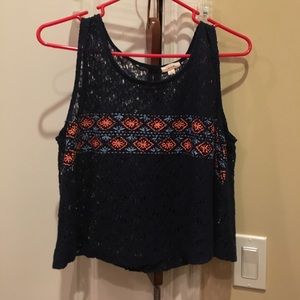 Navy blue semi-crop sheer tank
