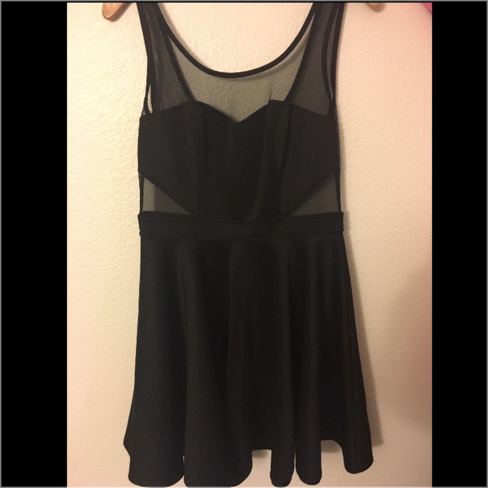 Mesh black sleeveless babydoll dress