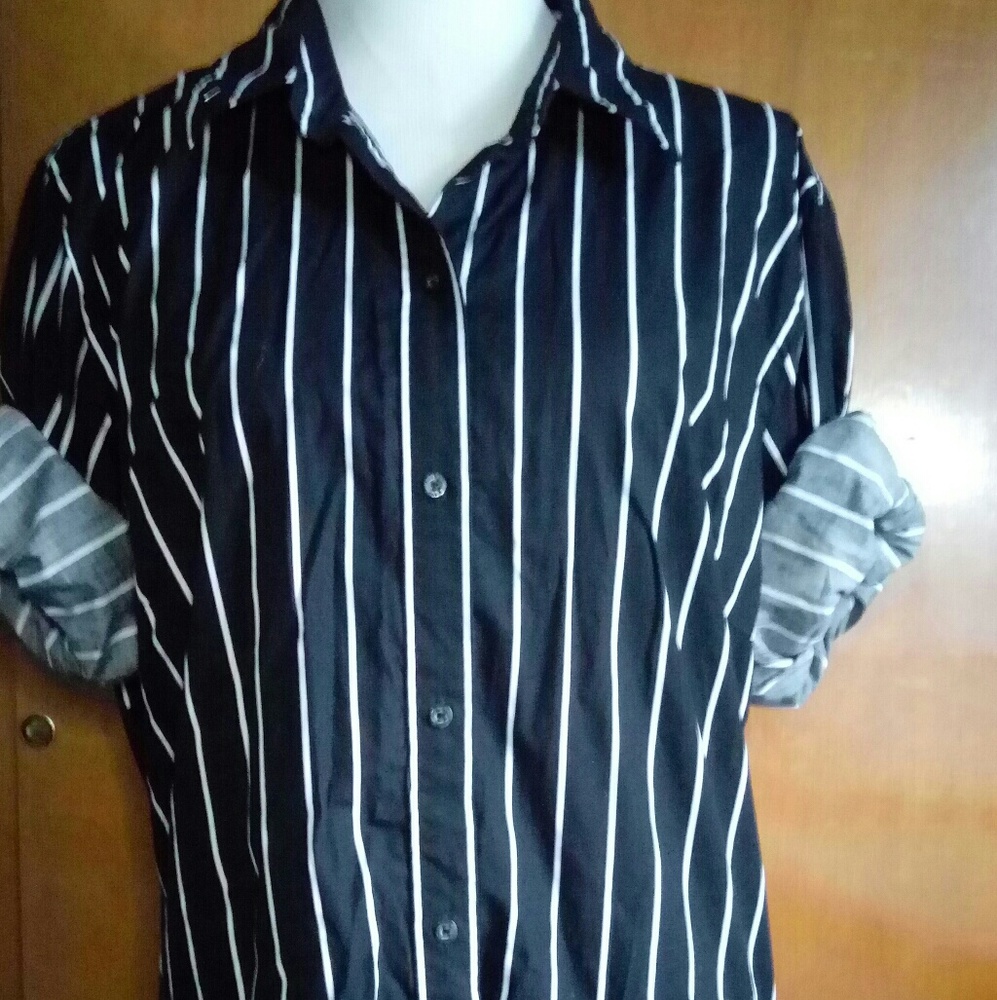 Black with White stripe button down