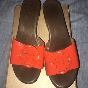Tory Burch Patti Orange Slip On Wedges