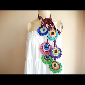 Crochet Peacock Feather Lariat/Scarf-  Handmade