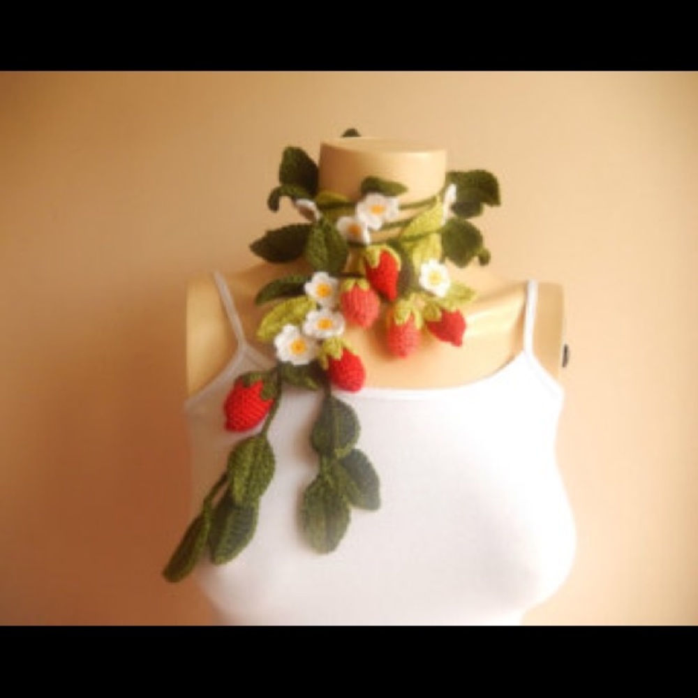 Strawberry Lariat/ Scarf- Handmade Crochet