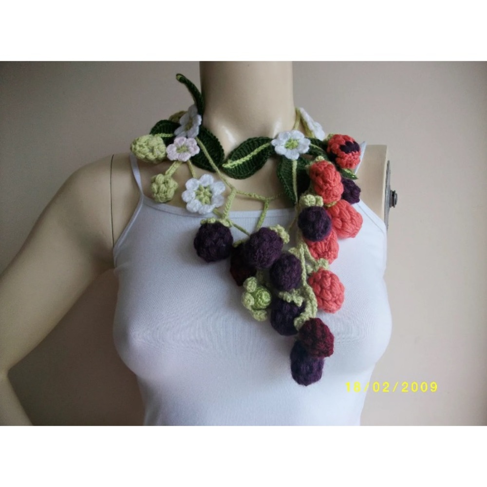 Raspberry/Blackberry Crochet Lariat/Scarf