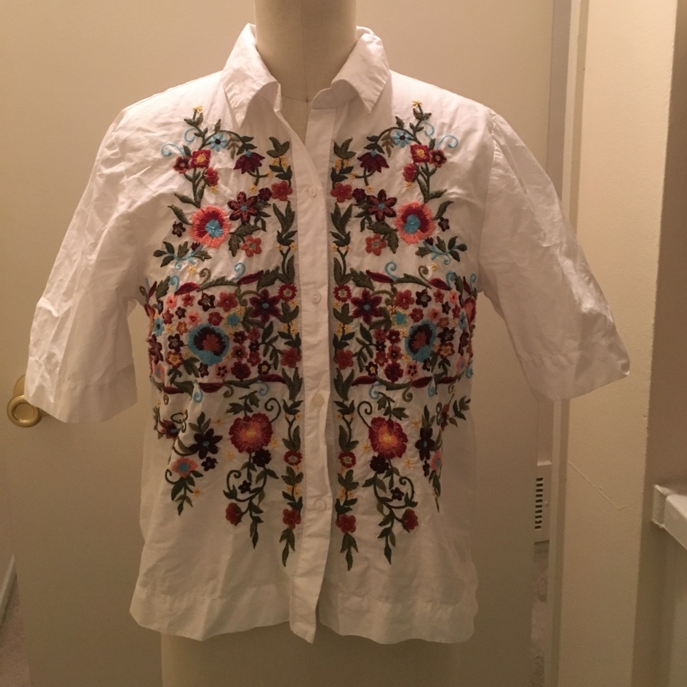 Embroidered poplin cropped top