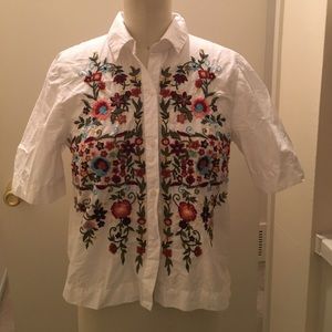 Embroidered poplin cropped top