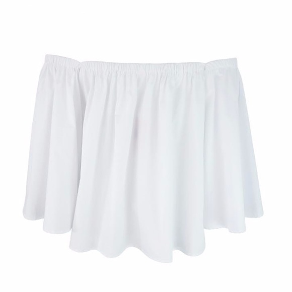 Off Shoulder Bell Sleeve Ruffle Crop Blouse White - Picture 7 of 8