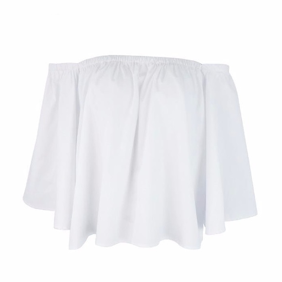 Off Shoulder Bell Sleeve Ruffle Crop Blouse White - Picture 5 of 8