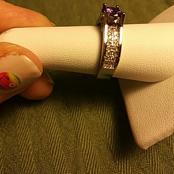 SOLD Lab created purple amethyst engagement ring - Picture 2 of 4