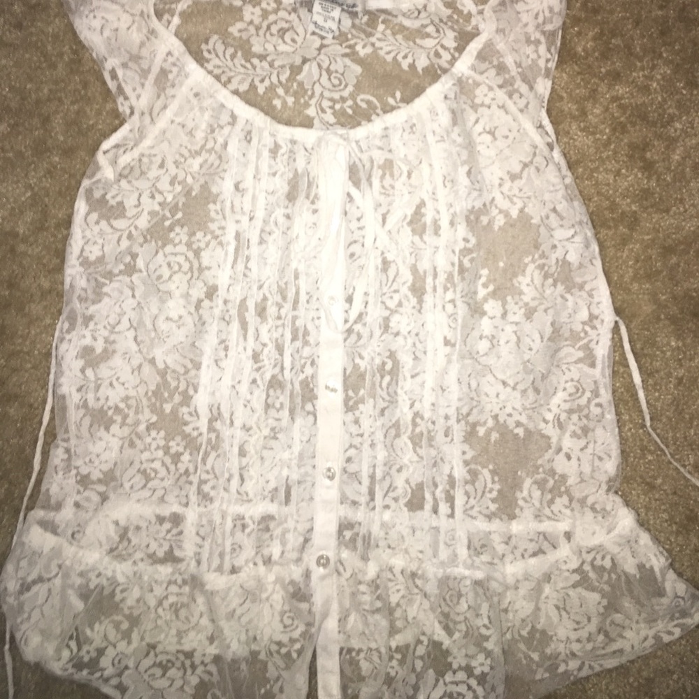 American Rag White Laced Button Tie top