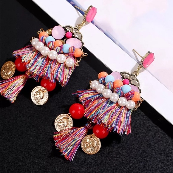 🆕BOHO CHÍC GYPSY LONG TASSLE COIN EARRINGS - Picture 2 of 8